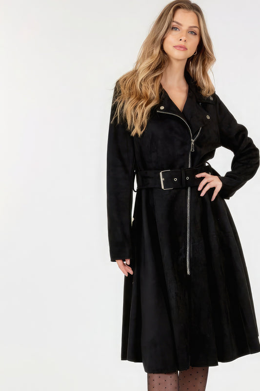 Waist Belt Faux Suede Coat