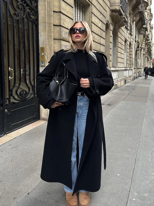 Oversized Woollen Lapel Overcoat