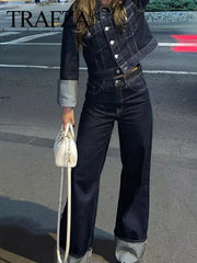 Vintage Denim Jacket & Wide-Leg Trousers Set