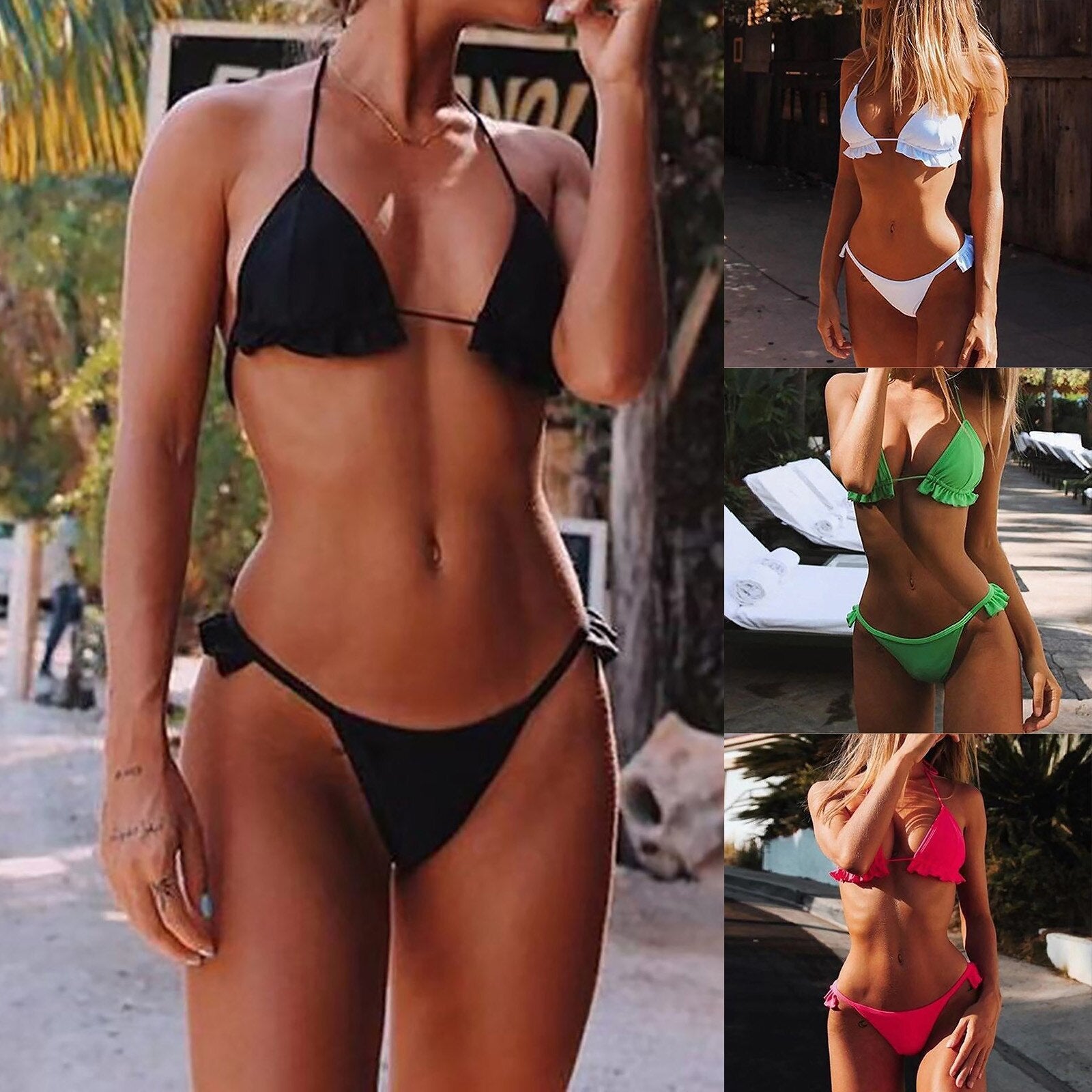 Solid Bikinis Mujer Swimsuit Crochet Red Bikini Top Knit Sexy Bikinis Women'S Swimming Bra Large Female Swimwear 2021